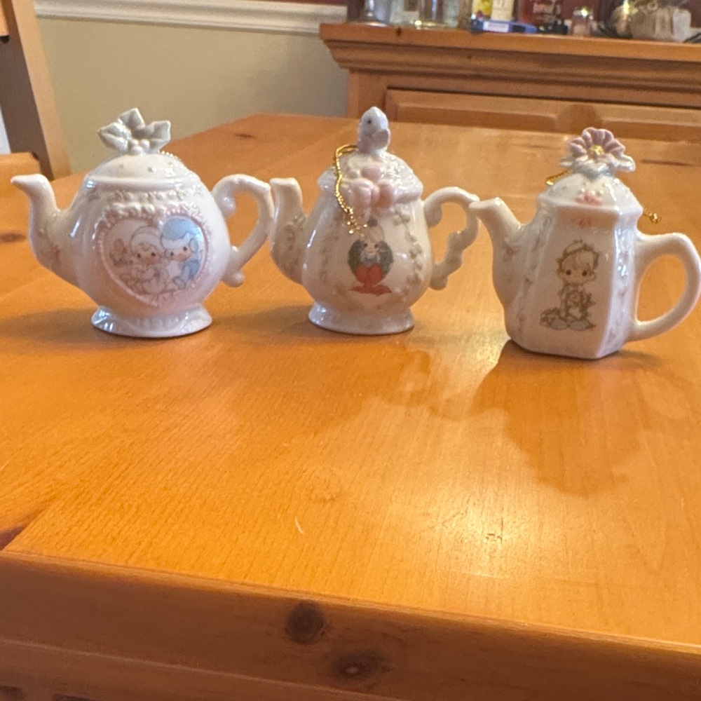 Precious Moments Teapot Ornaments - White and Blue
